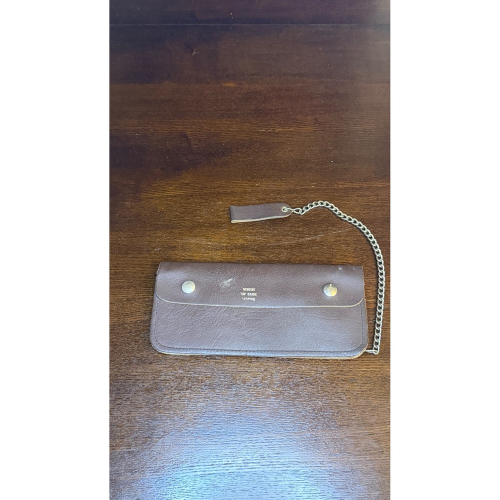 Vintage Brown Leather Biker Trucker Wallet with Chain Dual Snap Genuine Leather